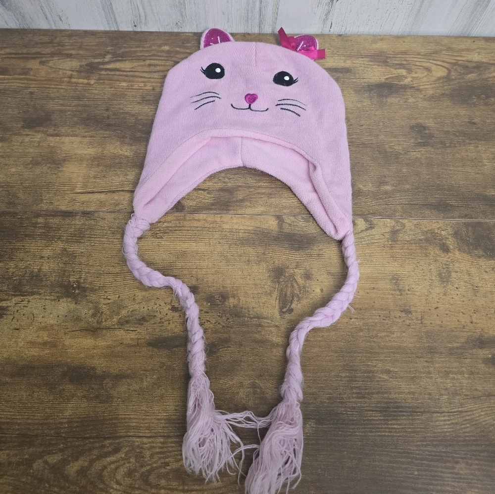 Girls Pink Cat Ear Knit Winter Hat